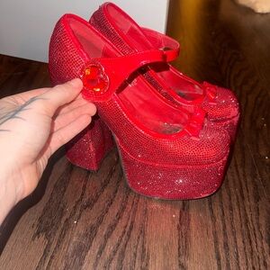 Sugar Thrillz Red Rhinestone Platforms